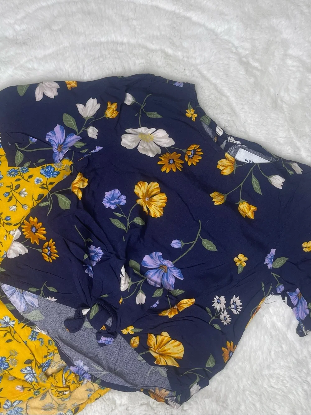 Girls Floral Short Sleeve Top -  Mustard Yellow Floral
